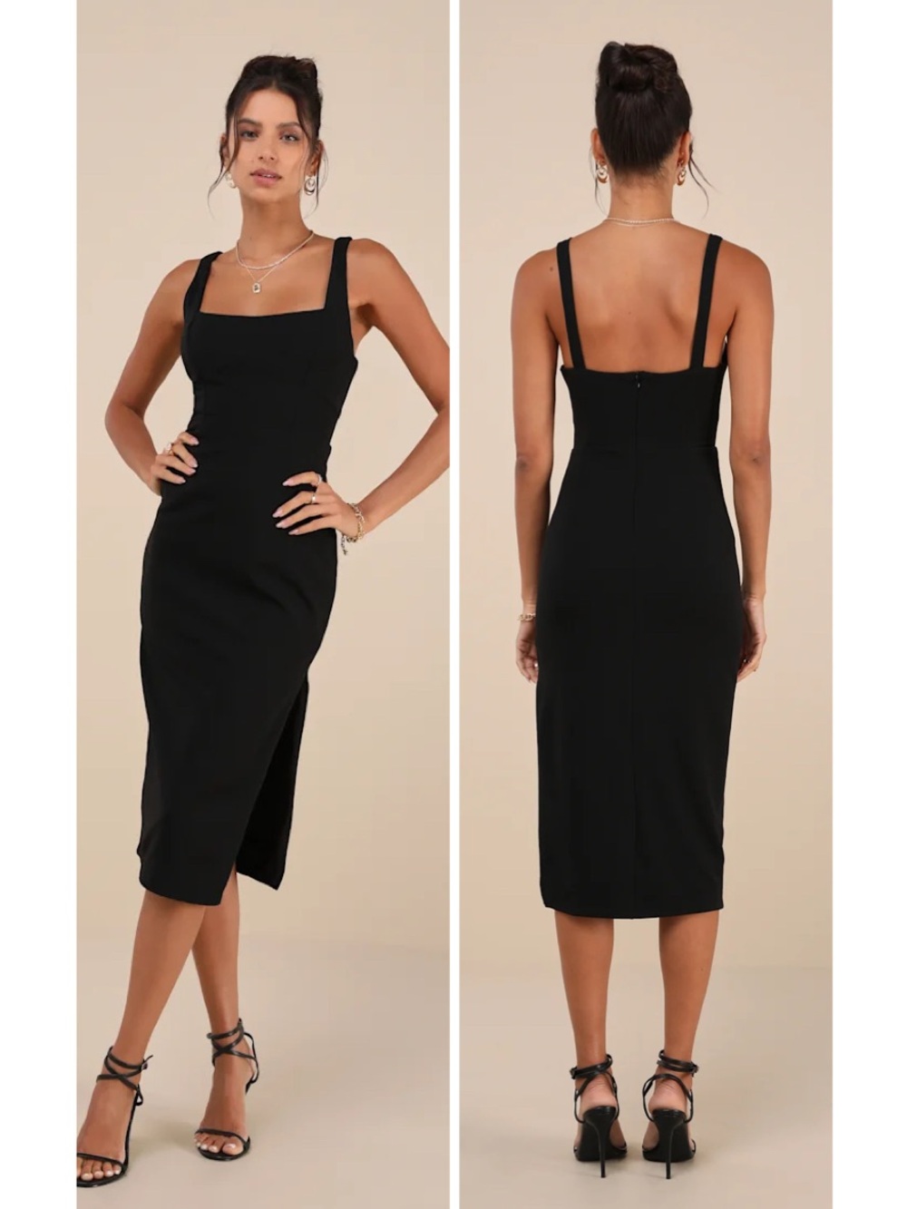Lulus Vibrant Allure Black Square Neck Sleeveless Bodycon Midi Dress Size large